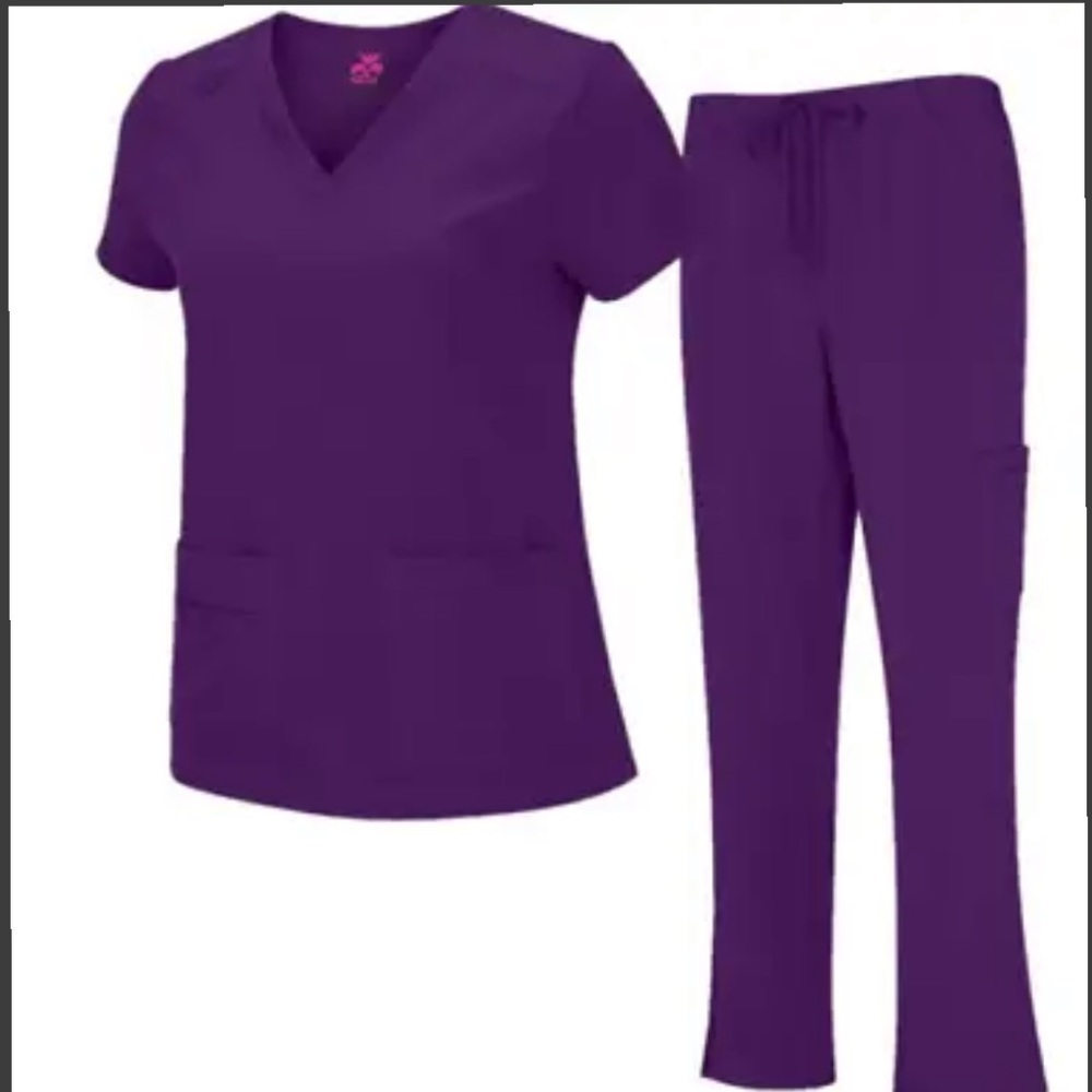 Natural Uniforms Women's Cool Stretch V-Neck Top and Cargo Pant Set Eggplant, 3X